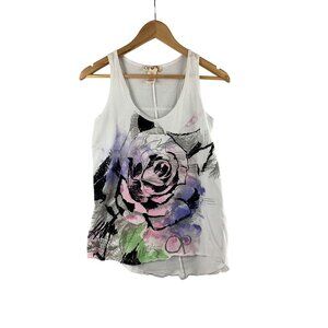 Op Womens S White Tank Top With Floral Abstract Design